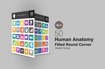 50 Human Anatomy Flat Round Corner Icons