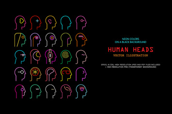 Human Head neon silhouettes vector illustration