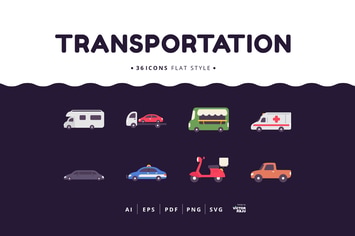 36 Transportation Elements Flat Style