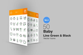 50 Baby Line Green & Black Icons