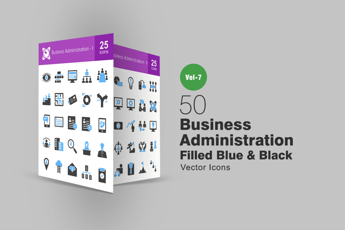 50 Business Administration Blue & Black Icons
