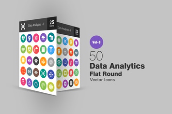 50 Data Analytics Flat Round Icons