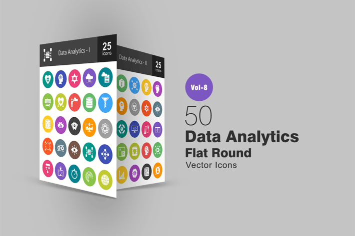 50 Data Analytics Flat Round Icons