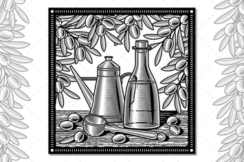 Olive Oil Harvest Still Life Black And White