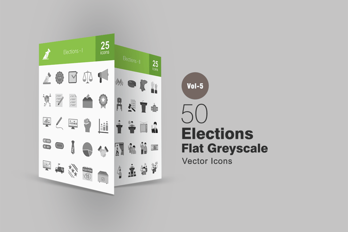 50 Elections Greyscale Icons