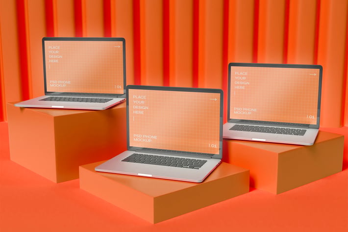 Three Laptop Mockup