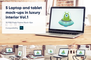 5 Laptop and tablet mock-ups in hotel Vol. 1