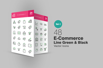 48 Ecommerce Line Green & Black Icons