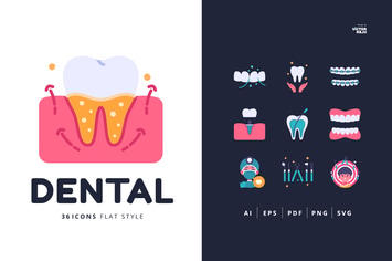 36 Dental Flat Style Icons
