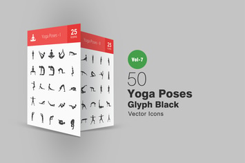 50 Yoga Poses Glyph Icons