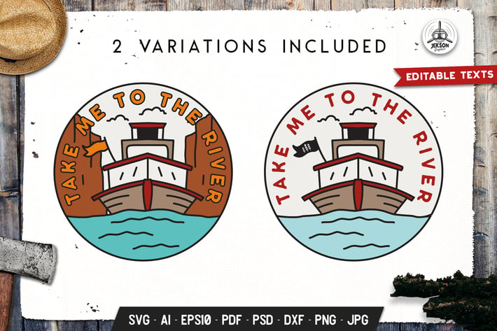 River Trip Badge, Vector Adventure Retro Graphic