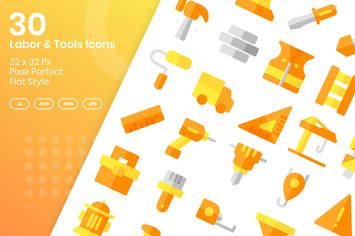 30 Labor & Tools Icons - Flat