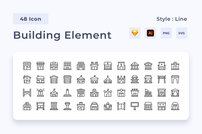 48 Building Element Line Style Icon Pack
