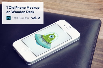 1 Old Phone Mockup on Wooden Desk Vol.2