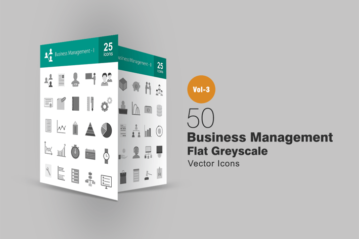 50 Business Management Greyscale Icons