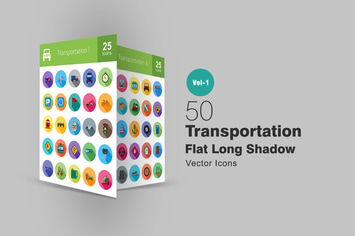 50 Transportation Flat Long Shadow Icons