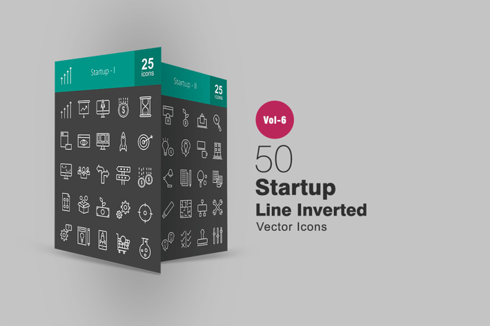 50 Startup Line Inverted Icons