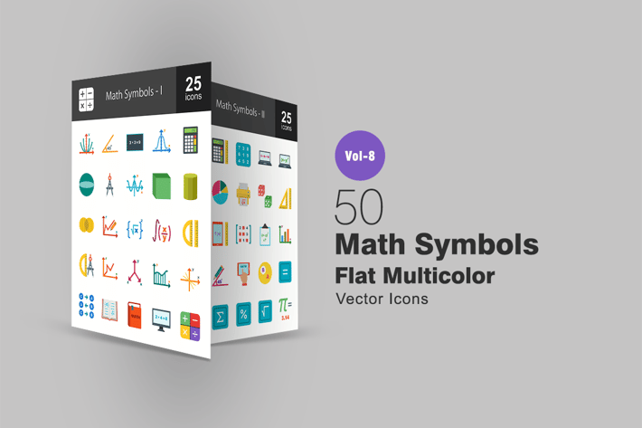 50 Math Symbols Flat Multicolor  Icons