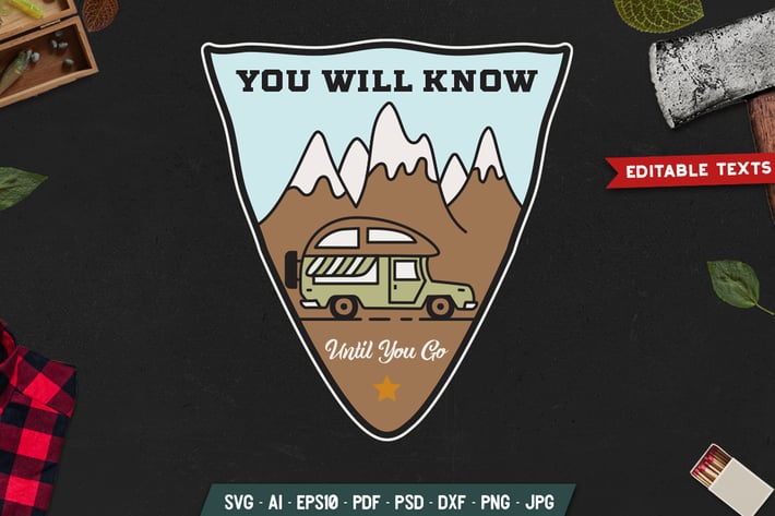 Road Trip Camping Badge Vector Retro Graphic Logo