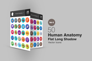 50 Human Anatomy Flat Shadowed Icons