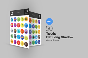 50 Tools Flat Shadowed Icons