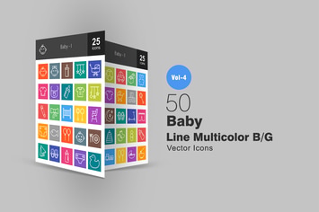 50 Baby Line Multicolor Icons