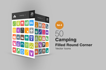 50 Camping Flat Round Corner Icons