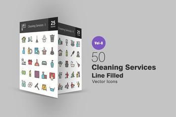 50 Cleaning Services Line Filled Icons