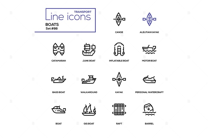 Boats - modern line design icons set