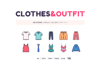 30 Icons Clothes&Outfit Part-01 Lineal Color Style