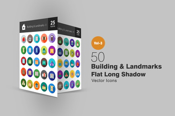 50 Buildings & Landmarks Flat Shadowed Icons