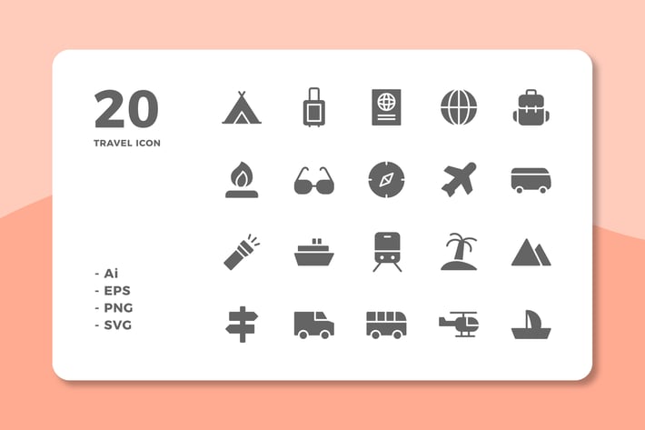 20 Travel Icons (Solid)