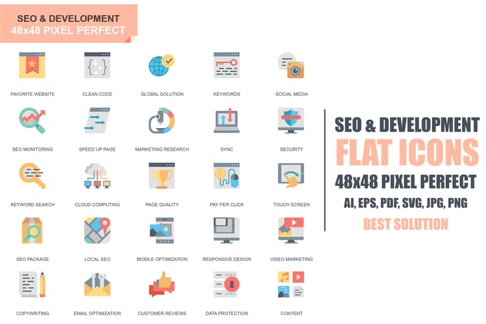 Simple Set Seo and Development Flat Icons
