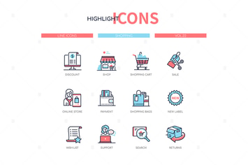 Shopping concept - line design style icons set