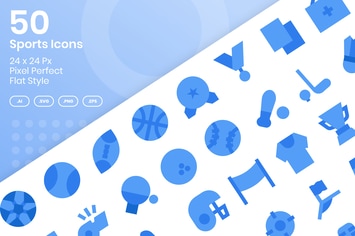 50 Sports Icons Set - Flat
