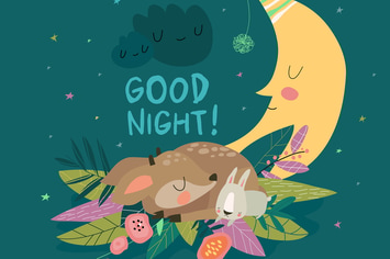 Cute deer with bunny sleeping together among the 