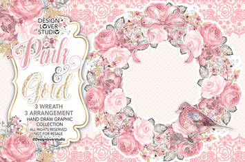 Watercolor PINK and GOLD wreath
