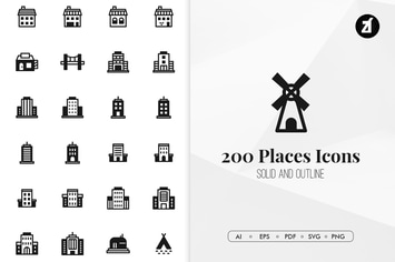 200 Places and buildings minimal icons
