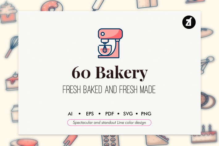 60 Bakery elements line color design