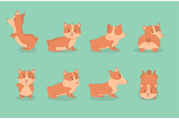 Cartoon Welsh Corgi Dogs Illustration