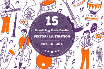 Kawaii Jazz Music Doodle Set