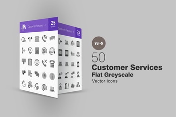 50 Customer Services Greyscale Icons