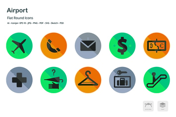Airport and Travel Flat Round Icons