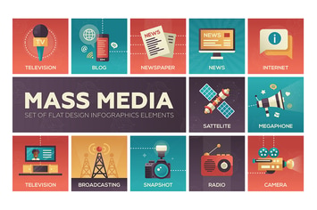 Mass Media - flat design style icons set