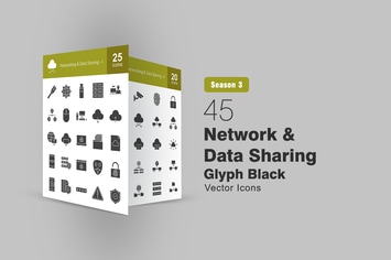 45 Network and Data Sharing Glyph Icons