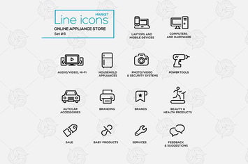 Online appliance store line design style icons set