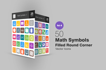 50 Math Symbols Filled Round Corner Icons