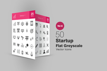 50 Startup Flat Greyscale Icons