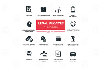 Legal services - line design silhouette icons set