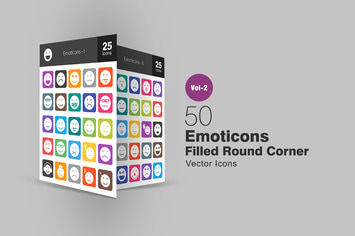 50 Emoticons Filled Round Corner Icons